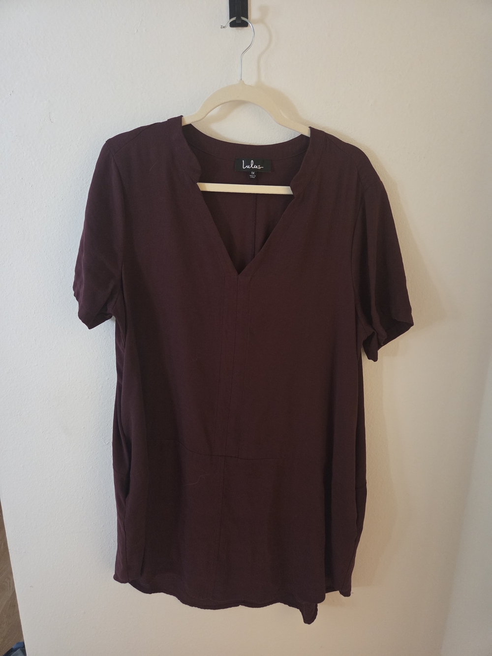 Lulu's Plum V-Neck Short Sleeve Tunic Dress w/pockets, 1X